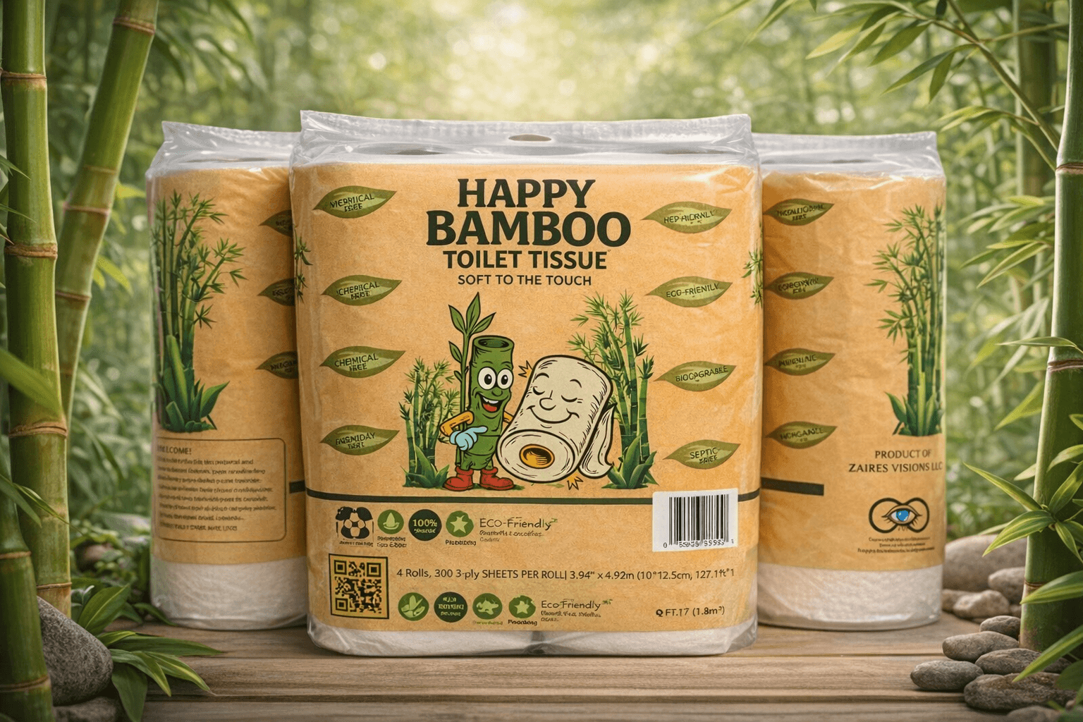 Happy Bamboo Toilet Tissue Mega Rolls (12 Pack)